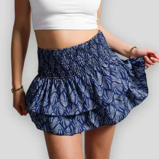 Floral Pleated Short Skirt For Women 2024 Summer Vintage Women's High Waist Ruffle Mini Skirt Female Vacation Bohemian Dress