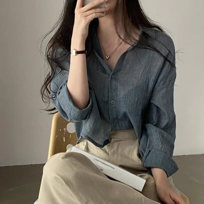 Trendy Shirt Blouse Simple Thin Pure Color Anti-UV Shirt Anti-fade Shirt Top Women Solid Color Sun Protection Shirt Streetwear