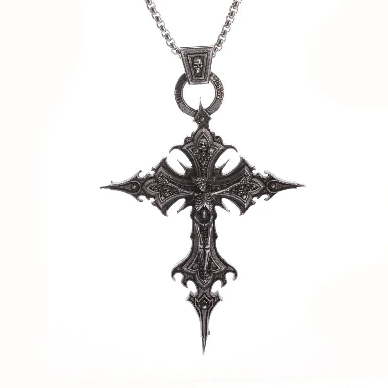 Retro Compass Warrior Head Demon Warrior Pendant Benno Necklace Men's Locomotive Gothic Jewelry Necklace