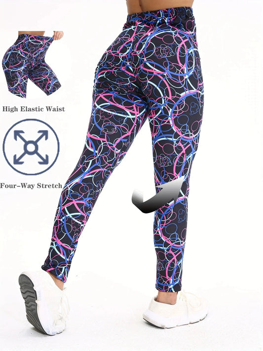 Colorful Circle Pattern Casual Tight Fitting Women's Tight Pants Healthy Height Suitable Stretching Sports Exercise Leggings