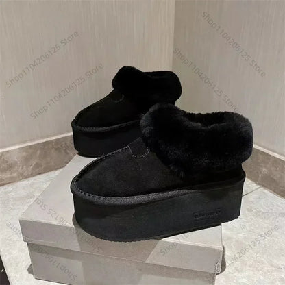 Platform Ankle Snow Boots Woman Fur Cotton Shoes High Heels Brand Suede Warm Plush Slippers Woman 2025 Trend Casual Botas Muejr