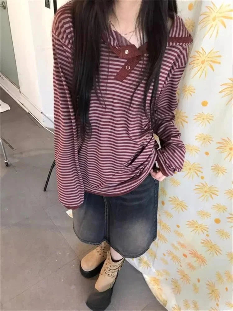 Preppy Style Korean Hoodies Hooded Striped Long Sleeve Sweatshirts 2025 Ropa Mujer Casual Fashion Hoodie Women Clothing Y2k Tops