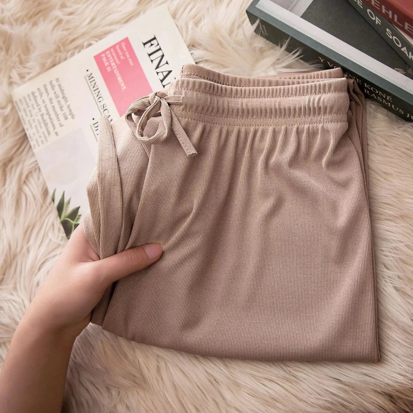 Women Long Pants Causal Elastic Waist Loose Basic Long Trousers For Female Spring Summer Wide Leg Long Pants