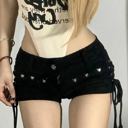 American Retro Sexy Black Denim Shorts Women Chic Casual Short Pants 2025 Streetwear Fashion High Waist Hot Mini Jean Shorts