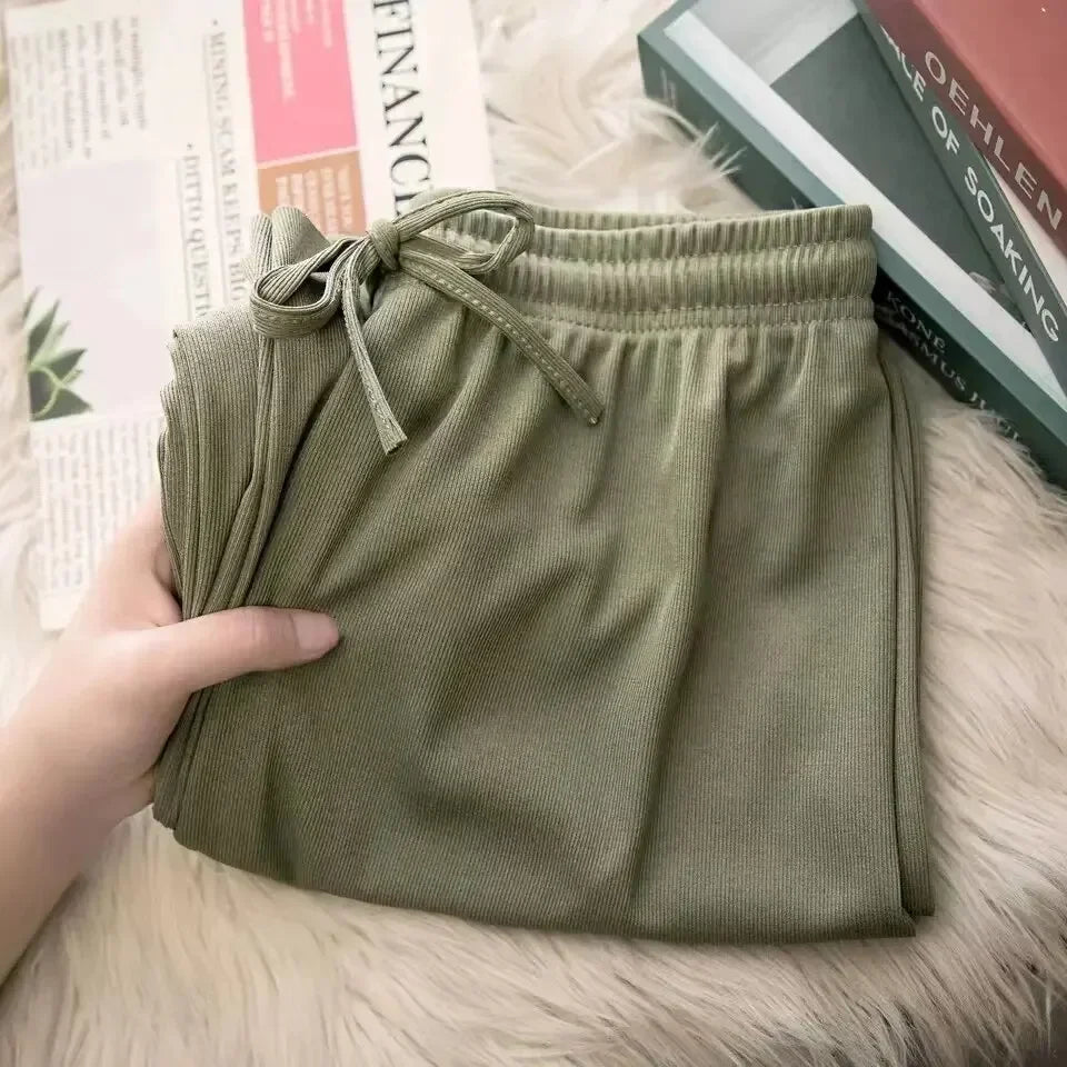 1pc Women's soft ice silk wide leg pants High waist loose comfortable straight leg casual pants suitable for outdoor black pants