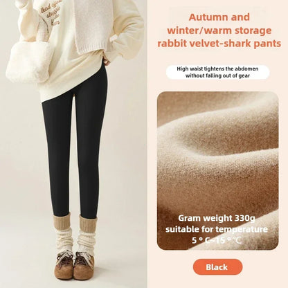 New Autumn Winter Rabbit Fleece Sharkskin Leggings Women Thicken Warm Leggings Brown Fleece Lined Tights Pantalones De Mujer