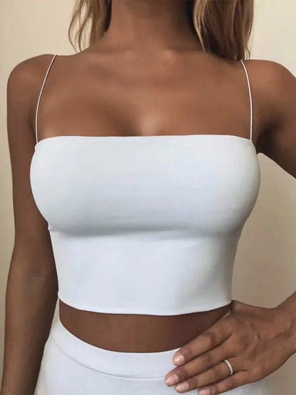 2022 Summer Women's Crop Top Sexy Elastic Cotton Camis sleeveless Short Tank Top Bar