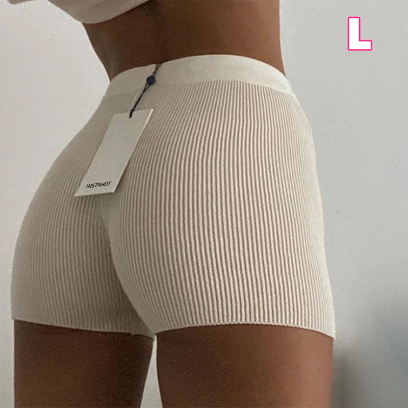 Summer Knit Shorts White Base Women Casual Mini Black Sexy High Waist Ribber Streetwear Basic Biker Shorts High Stretched