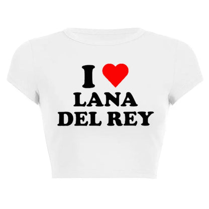 I Love Lana Del Rey Red Love Heart Women Cropped Tops 2000s Kawaii Clothes Cropped Navel Women Crop Tops Fashion T-Shirt