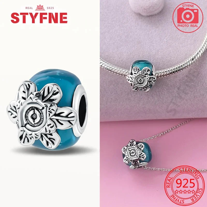 Silver 925 Blue Series Crystal Enamel Murano Charming Bead Silver Color Beads Fit Original Bracelet for Women Diy Jewelry Gifts