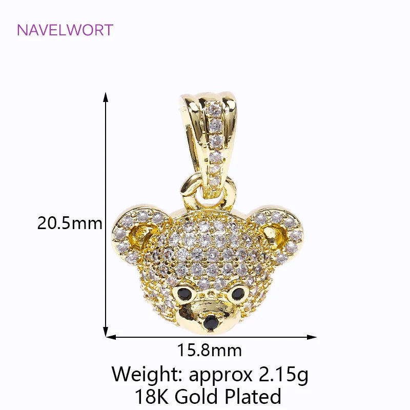 18K Gold Plated Brass Inlaid Zircon Bear Head/Panda Head/Hollow Bear Charms Pendant For DIY Necklace Jewelry Making Accessories