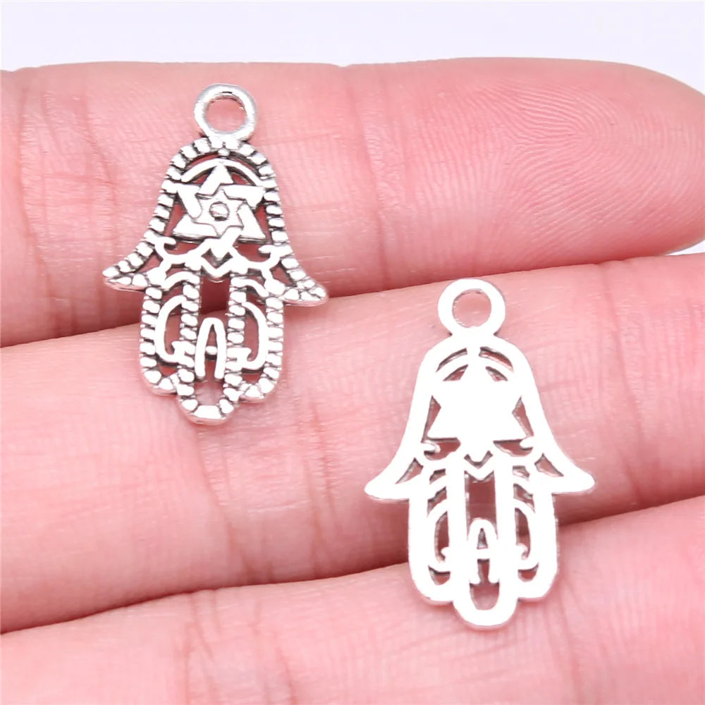 20pcs Charms Fatima Hand Hamsa Palm Protection Tibetan Bronze Silver Color Pendants Antique Making DIY Handmade Craft