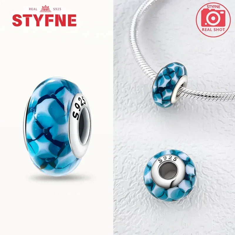 Silver 925 Blue Series Crystal Enamel Murano Charming Bead Silver Color Beads Fit Original Bracelet for Women Diy Jewelry Gifts