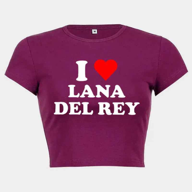 I Love Lana Del Rey Red Love Heart Women Cropped Tops 2000s Kawaii Clothes Cropped Navel Women Crop Tops Fashion T-Shirt