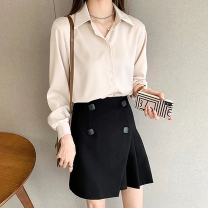 Spring Autumn Casual Chiffon Shirt Women Office Lady Shirts Fashion Female Long Sleeve Loose Solid Blouse Tops  S-4XL