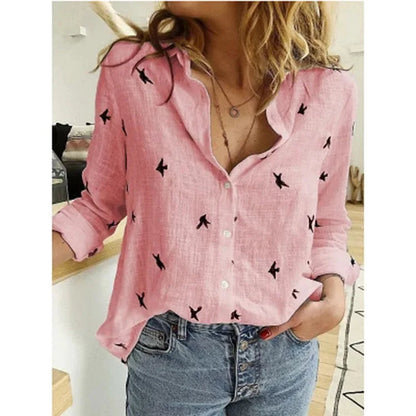 Women Casual Long Sleeve Cotton Linen Loose Shirt Elegant Solid Harajuku Lapel Blouse Vintage Oversize Tops Y2K Streetwear Tunic