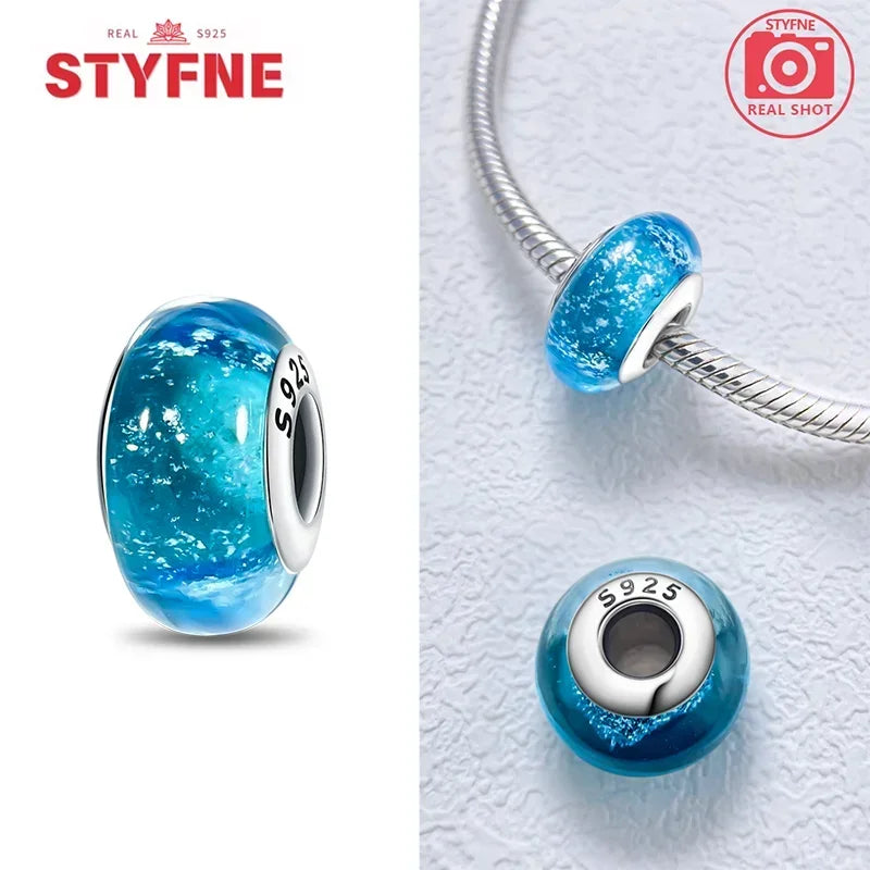 Silver 925 Blue Series Crystal Enamel Murano Charming Bead Silver Color Beads Fit Original Bracelet for Women Diy Jewelry Gifts