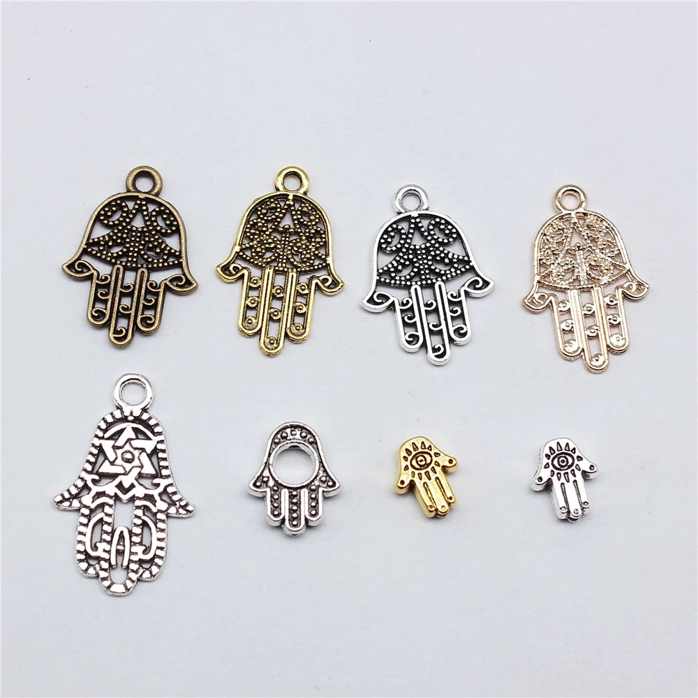 20pcs Charms Fatima Hand Hamsa Palm Protection Tibetan Bronze Silver Color Pendants Antique Making DIY Handmade Craft