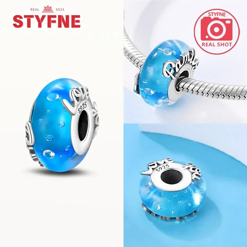 Silver 925 Blue Series Crystal Enamel Murano Charming Bead Silver Color Beads Fit Original Bracelet for Women Diy Jewelry Gifts