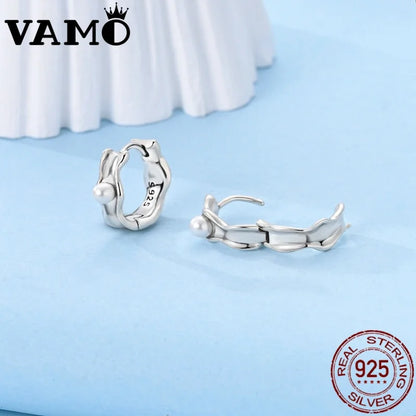 VAMO 925 Sterling Silver Women Earrings Liquid Pearls Ear Studs Sparkling CZ Zircon Earring Anniversary Lover Wedding Gift