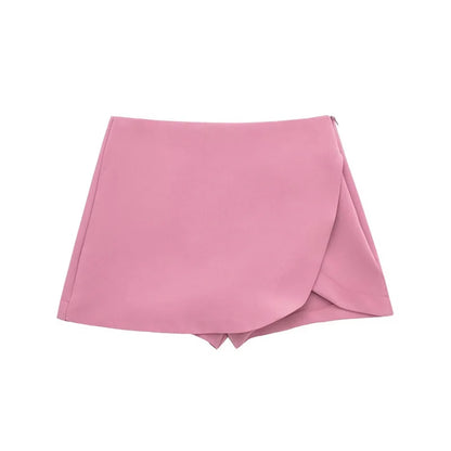 TRAF 2024 Asymmetric Skort For Women Pink Black Mini Skirt Shorts Woman Fashion High Waist Short Skirts Summer Casual Shorts