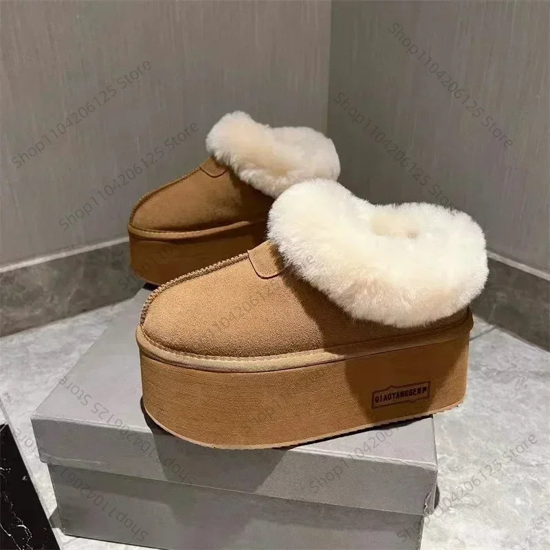 Platform Ankle Snow Boots Woman Fur Cotton Shoes High Heels Brand Suede Warm Plush Slippers Woman 2025 Trend Casual Botas Muejr