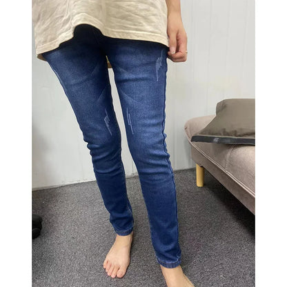 Women Thermal Jeans Winter Snow Warm Plush Stretch Jeans Lady Skinny Thicken Fleece Denim Long Pants Retro Blue Pencil Trousers