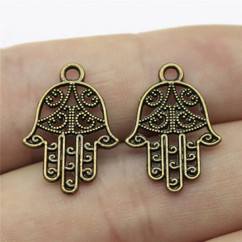 20pcs Charms Fatima Hand Hamsa Palm Protection Tibetan Bronze Silver Color Pendants Antique Making DIY Handmade Craft