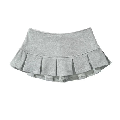 KEYANKETIAN New Women's Terry fabric Low waist Y2K Mini Skirt Wide pleat Decoration Light grey Flounce A Line Skort Hot sweet