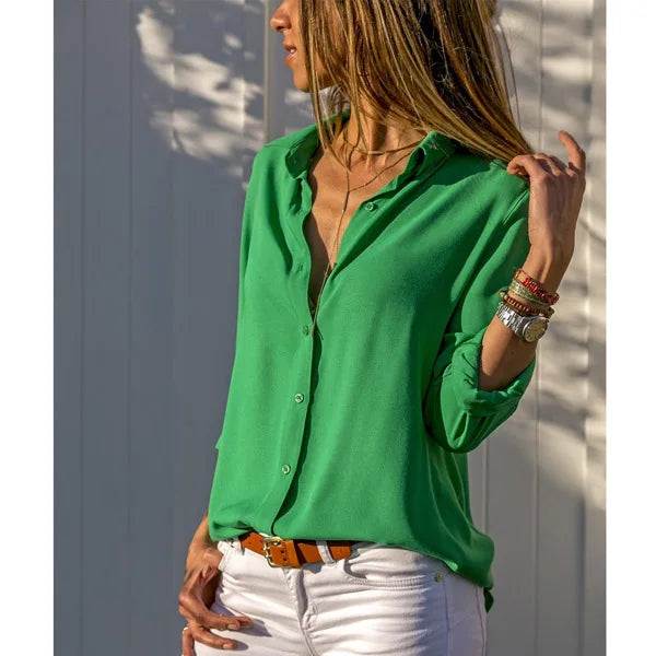 Sring 2024 Casual Blouse Long Sleeve Elegant Women Tops Single Breasted Women Clothes Streetwear Green Shirt Femme Blusas