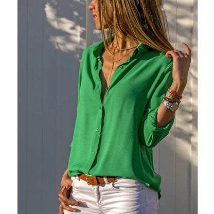 Sring 2024 Casual Blouse Long Sleeve Elegant Women Tops Single Breasted Women Clothes Streetwear Green Shirt Femme Blusas