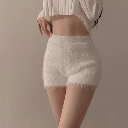 Korean Pantalones Cortos De Mujer Knitted Shorts for Women Fashion Furry High Waist Casual Summer Y2k Pants 2024 New Bottoms