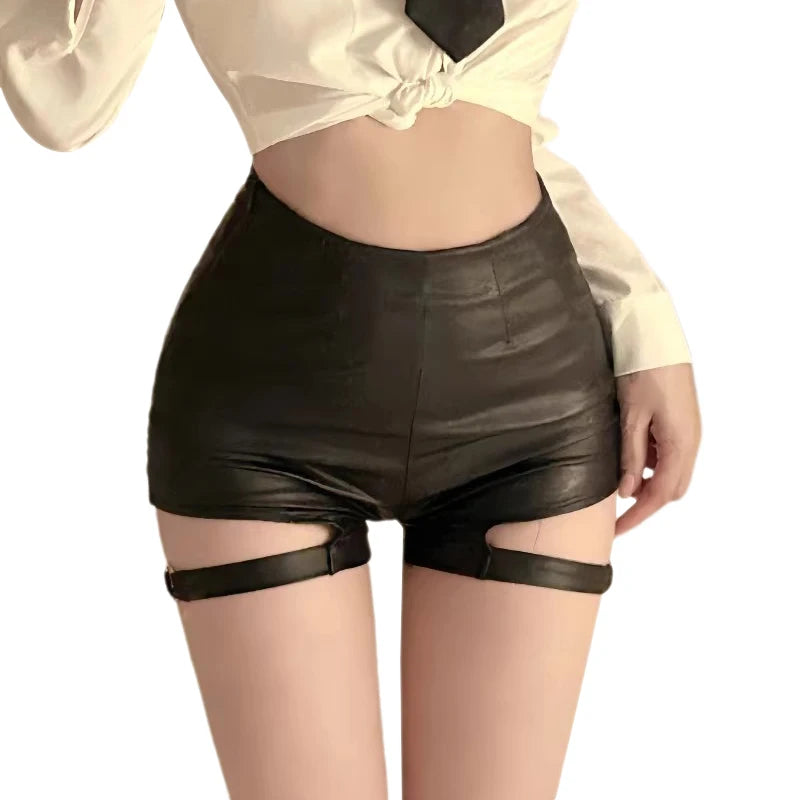 Women's Sexy High Waist Club Faux Leather Shorts Women's Slim Casual Hot Shorts