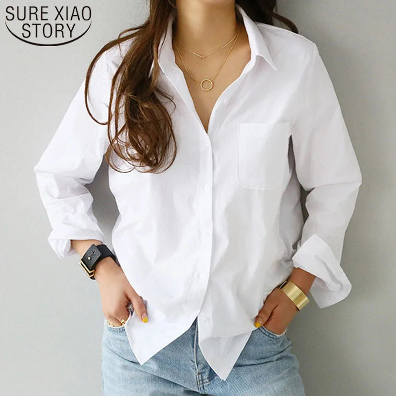 Cotton Blouse White Shirt Fashion Women Blusas Mujer De Moda OL Style Tops Casual Ladies Long Sleeve Shirts and Blouses 3496