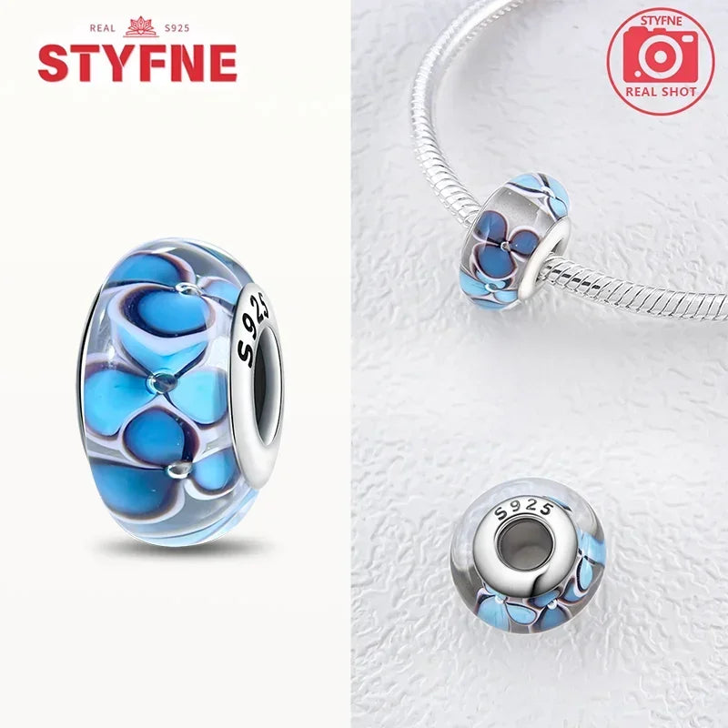 Silver 925 Blue Series Crystal Enamel Murano Charming Bead Silver Color Beads Fit Original Bracelet for Women Diy Jewelry Gifts