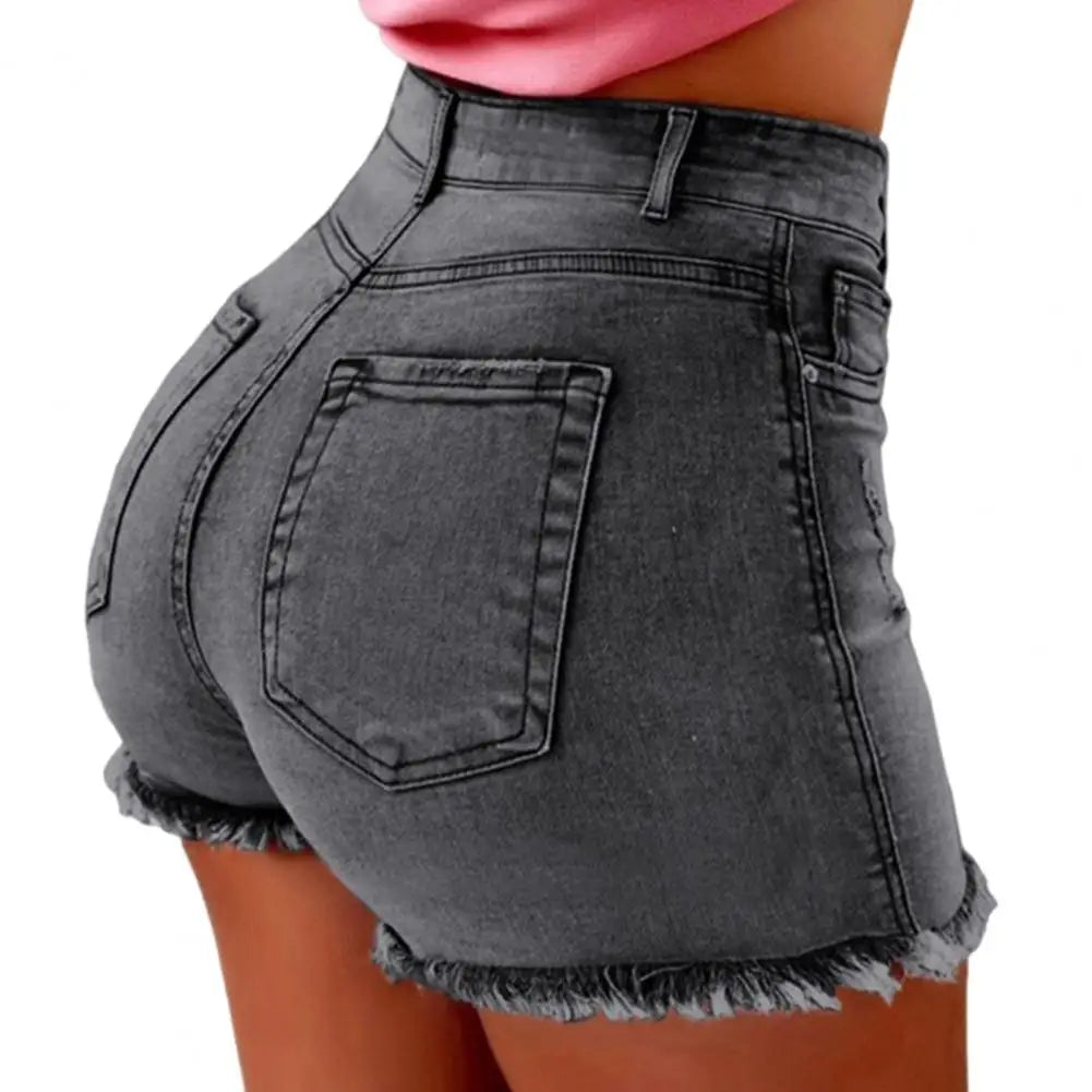 Summer Women Shorts High Waist Washed Retro Shorts Distressed Ripped Edge Butt-lifted Slim Fit Casual Club Party Short Pants