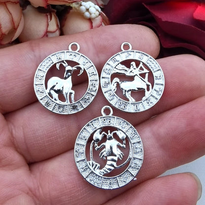 12pcs Silver 24x21mm Twelve Constellations Pendant ,Suitable for DIY Handmade Metal Astrology Jewelry Making Accessories