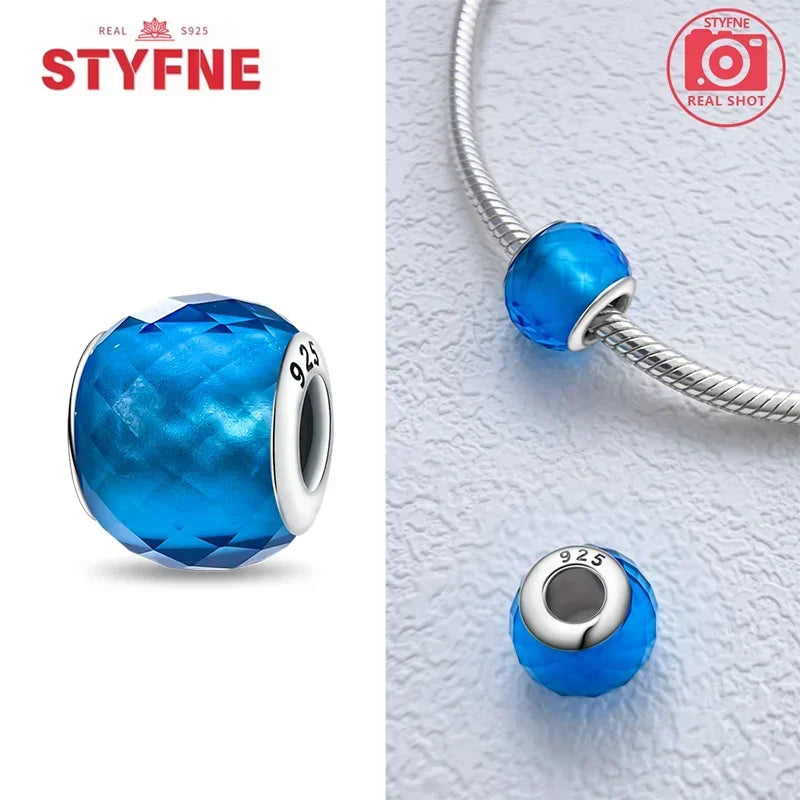 Silver 925 Blue Series Crystal Enamel Murano Charming Bead Silver Color Beads Fit Original Bracelet for Women Diy Jewelry Gifts