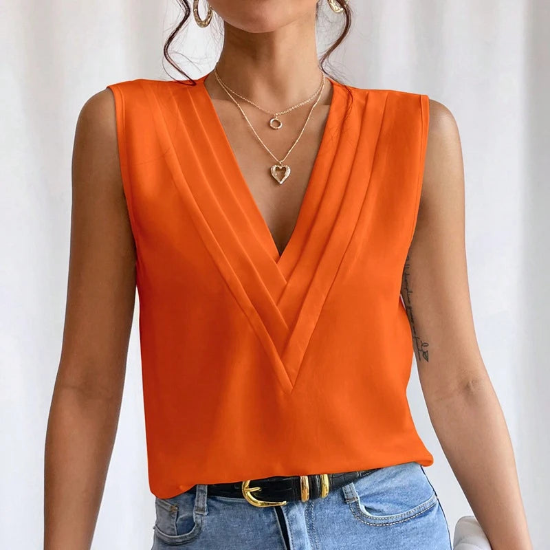 Solid Casual Loose Sleeveless Blouses For Women Fashion Summer Women's Oversized Shirts And Blouses Elegant Youth Female Tops