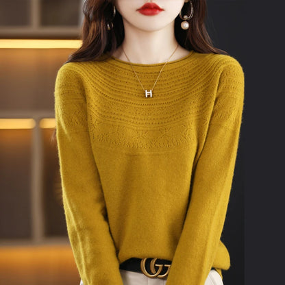 100% wool cashmere sweater women's sweater round neck hollow long sleeve pullover warm pullover in autumn and winter