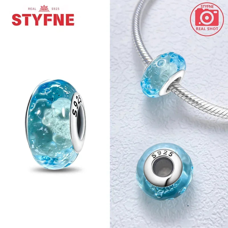 Silver 925 Blue Series Crystal Enamel Murano Charming Bead Silver Color Beads Fit Original Bracelet for Women Diy Jewelry Gifts