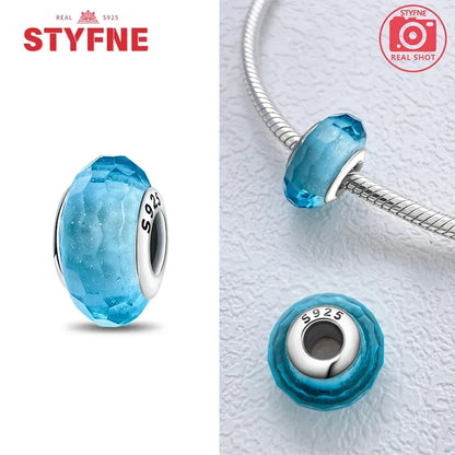 Silver 925 Blue Series Crystal Enamel Murano Charming Bead Silver Color Beads Fit Original Bracelet for Women Diy Jewelry Gifts