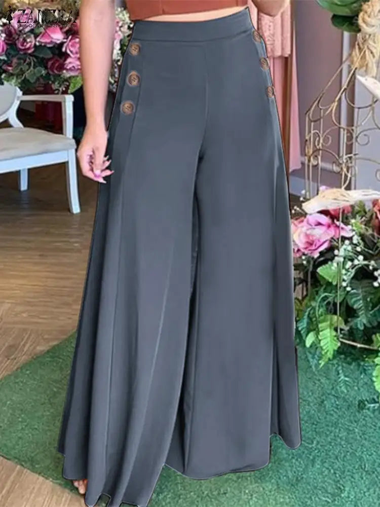 2023 Summer Casual Suit Pants ZANZEA Elegant OL Women Wide Leg Pant Capris Solid Trouser Oversized High Waist Pantalon Palazzo