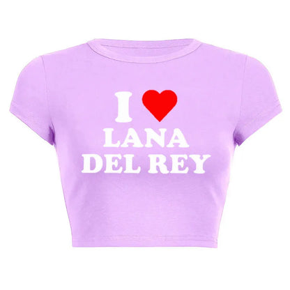 I Love Lana Del Rey Red Love Heart Women Cropped Tops 2000s Kawaii Clothes Cropped Navel Women Crop Tops Fashion T-Shirt