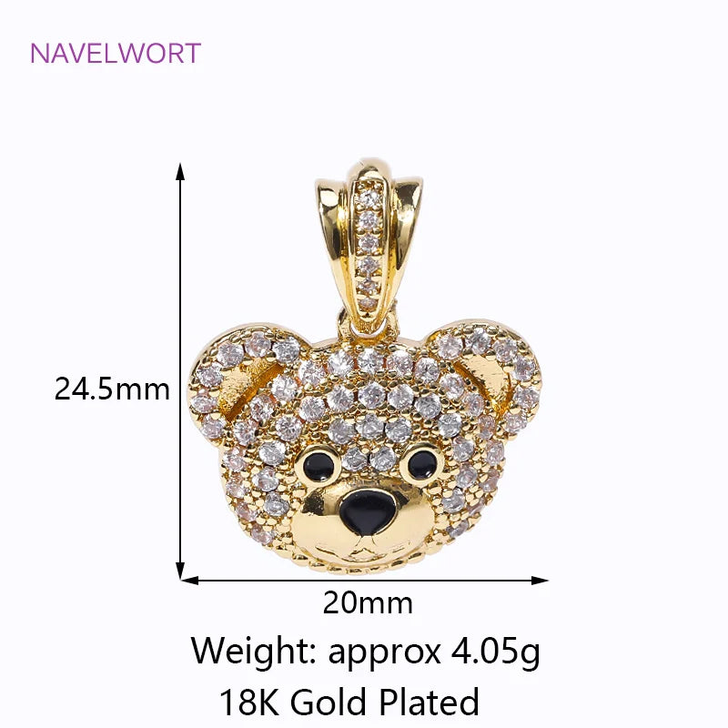 18K Gold Plated Brass Inlaid Zircon Bear Head/Panda Head/Hollow Bear Charms Pendant For DIY Necklace Jewelry Making Accessories