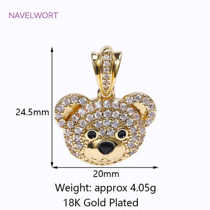 18K Gold Plated Brass Inlaid Zircon Bear Head/Panda Head/Hollow Bear Charms Pendant For DIY Necklace Jewelry Making Accessories