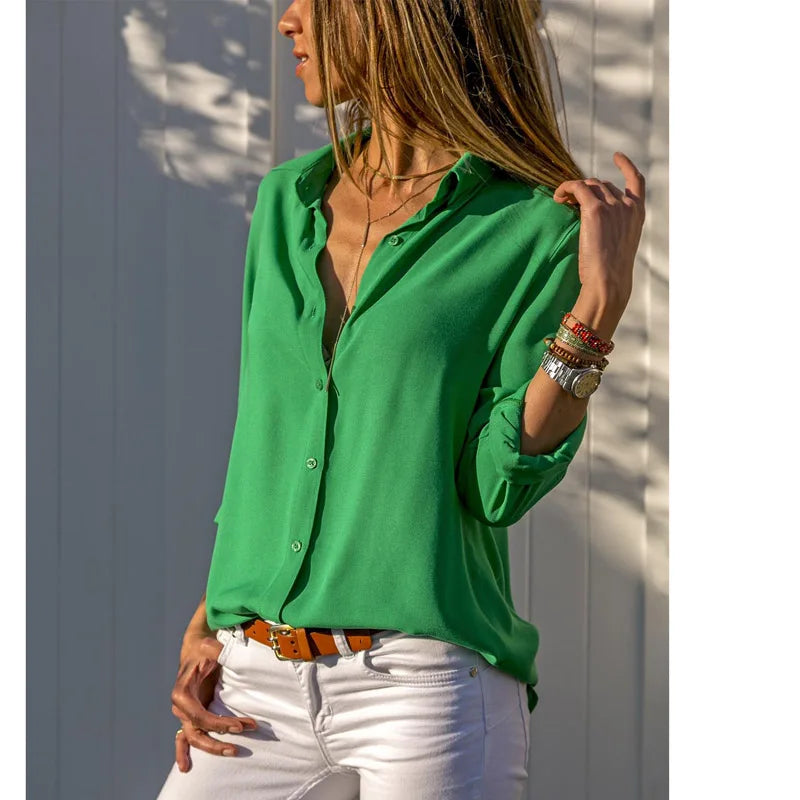 Sring 2024 Casual Blouse Long Sleeve Elegant Women Tops Single Breasted Women Clothes Streetwear Green Shirt Femme Blusas