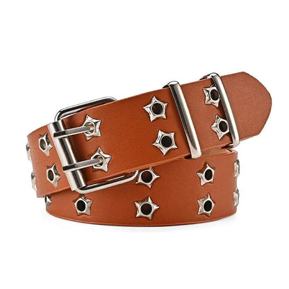 New Star Eye Rivet Belt Goth Style Double Pin Buckle Man/woman Fashion Casual Punk Style Pu Leather Waistband for Jeans Y2K Belt