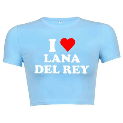 I Love Lana Del Rey Red Love Heart Women Cropped Tops 2000s Kawaii Clothes Cropped Navel Women Crop Tops Fashion T-Shirt