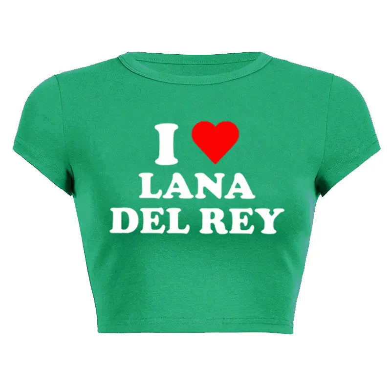 I Love Lana Del Rey Red Love Heart Women Cropped Tops 2000s Kawaii Clothes Cropped Navel Women Crop Tops Fashion T-Shirt